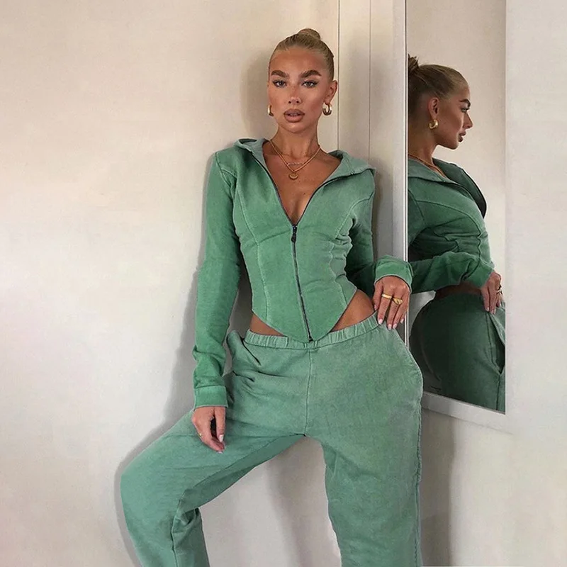 Уличная одежда BOOFEENAA спортивные брюки с высокой талией и куртка капюшоном корсет