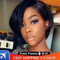 human hair wigs short pixie cut wigs straight wig bob wigs with bangs full machine made wigs for black women 150 density