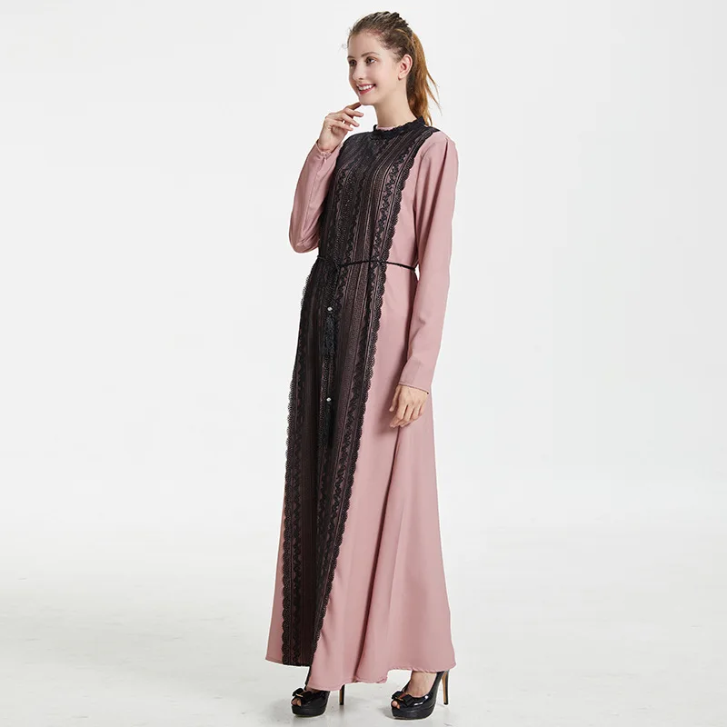 Элегантное мусульманское платье абайя для женщин на шнуровке Макси хиджаб ОАЭ