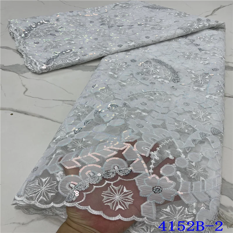 

White Wedding Net Lace African Lace Fabric 2021 High Quality Lace Latest French Mesh lace Embroidery Fabric For Dress NA4152B-2