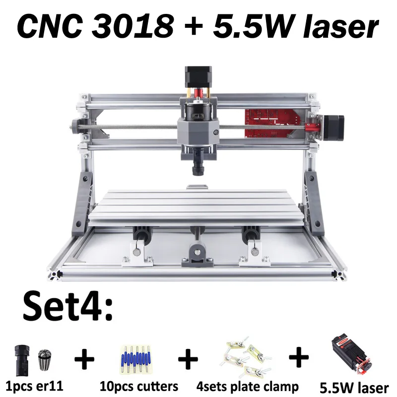 3018 with 5500MW CNC3018PRO с ER11, мини лазерная гравировальная машина, CNC3018 Pcb фрезерный станок, деревянный маршрутизатор, лазерная гравировка, cnc 3018, лучшая игрушка - Цвет: 3018 with 5500MW