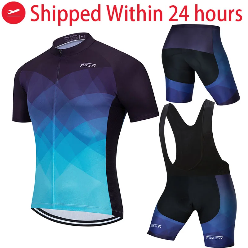 

TELEYI 2022 Summer Bicycle Team Short Sleeve Maillot Ciclismo Men's Cycling Jersey Summer breathable Cycling Clothing Set