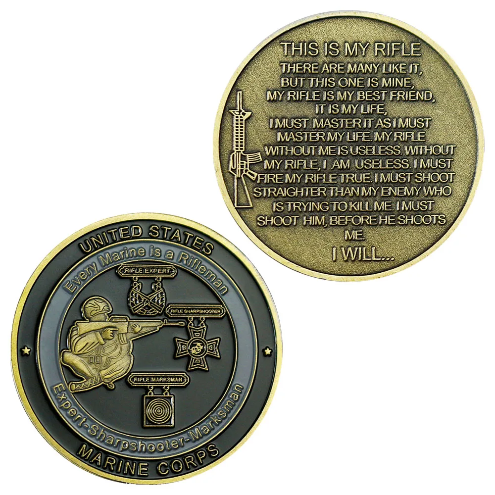 

USA Marine Corps Souvenir Expert Sharpshooter Marksman Every Marine Is A Rifleman Copper Plated Commemorative Coin Challenge