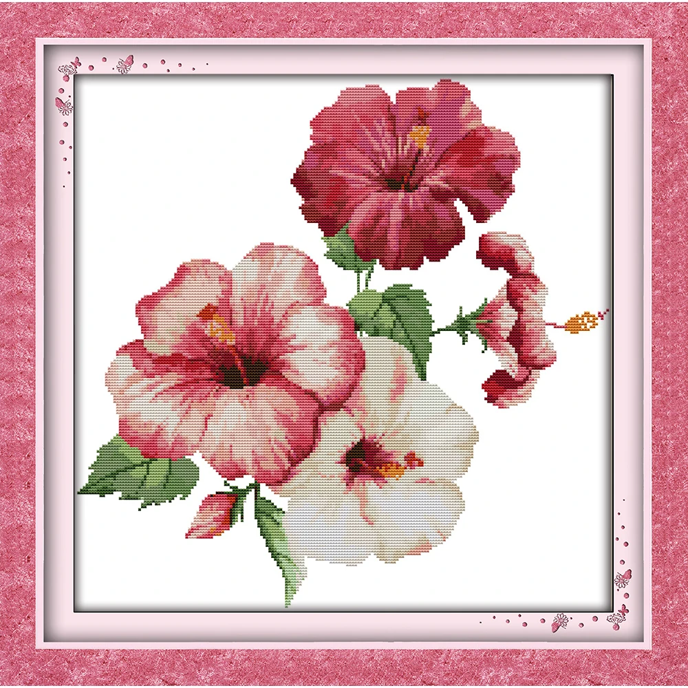 

Everlasting Love The Hibiscus Flowers Cross Stitch Kits Ecological Cotton Clear Stamped Printed 11 14CT DIY Christmas Decoration