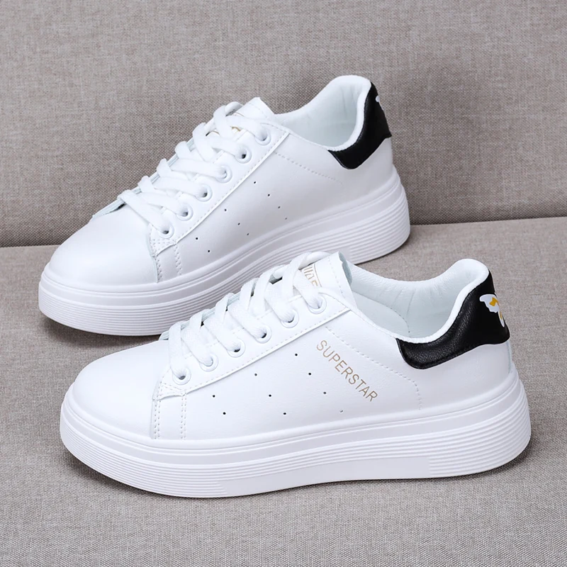 

Women Sneaker Leather Shoes Autumn Ladies Casual Flats Sneakers Female New Fashion Comfort White Platform Vulcanized Shoes 2020