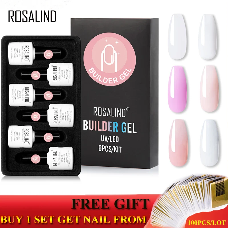ROSALIND Builder Gel Kit Nail Art With Form Soak Off Hybrid Varnish Extension Semi Permanent UV Led Base Top | Красота и здоровье