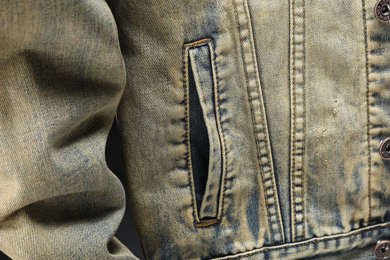 Куртка мужская джинсовая в китайском стиле приталенная хлопковая с вышивкой