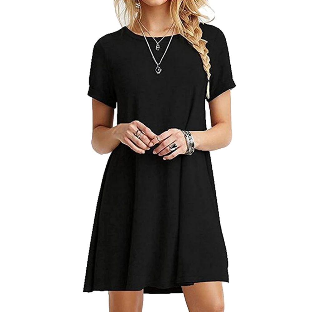 Женское Пляжное Платье До Колена однотонное свободное Повседневное платье с
