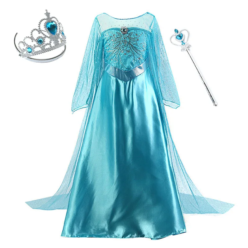 Dress and S02 Комплект для девочек с принтом Эльзы, с изображением принцессы Эльзы детское платье принцессы для детей с украшением в виде кристаллов платье плащ Одежда для детей Снежная королева 2 Рождество День рождения Косплэй костюм - Цвет: Dress and S02