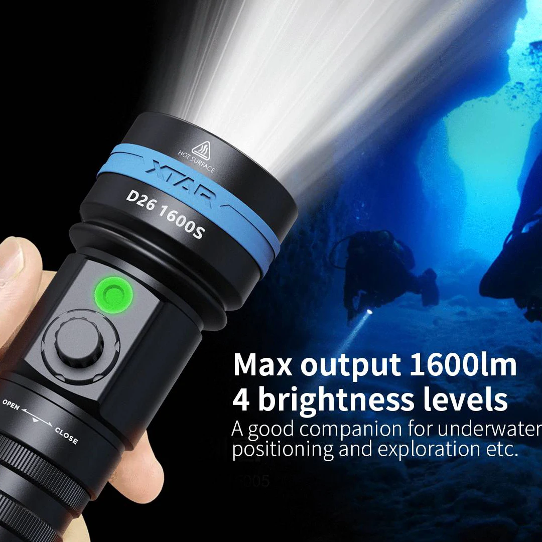 XTAR D26 1600S Scuba Diving Flashlight Waterproof Led Flashlight Ultra Bright Torch Diver Light Underwater 100M IPX8 Lantern