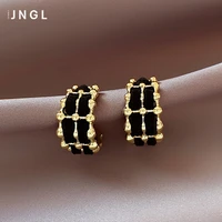 simple and all match leather cool wind port ins silver needle earrings in the new year of 2021 trendy autumn and winter earrings