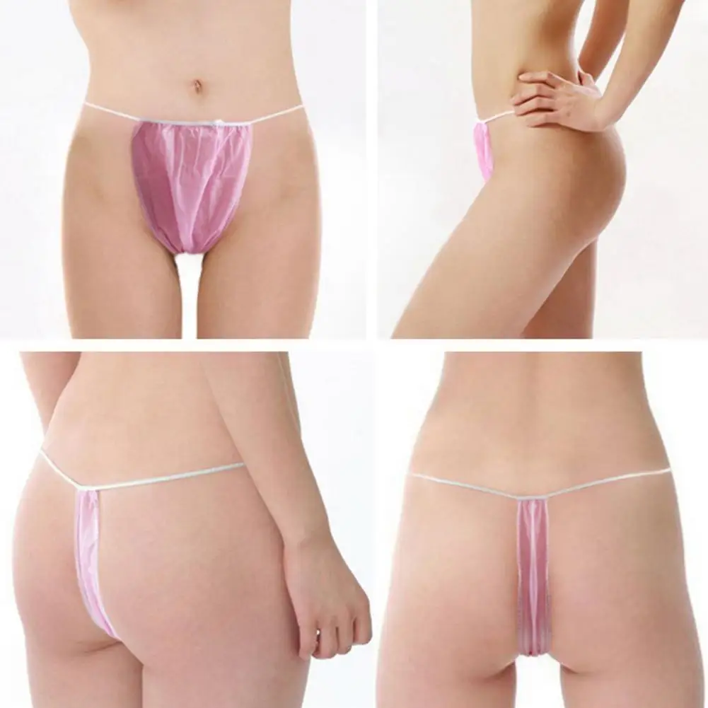 100pcs Disposable Non Woven Fabrics Women Spa Hygienic T Thong Underwear With Elastic Waistband Individually Wrapped Panties - купить по