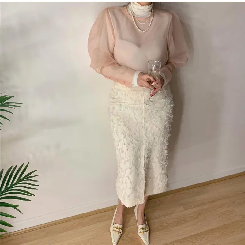 Белая женская юбка с высокой талией Alien Kitty элегантная приталенная длинная для