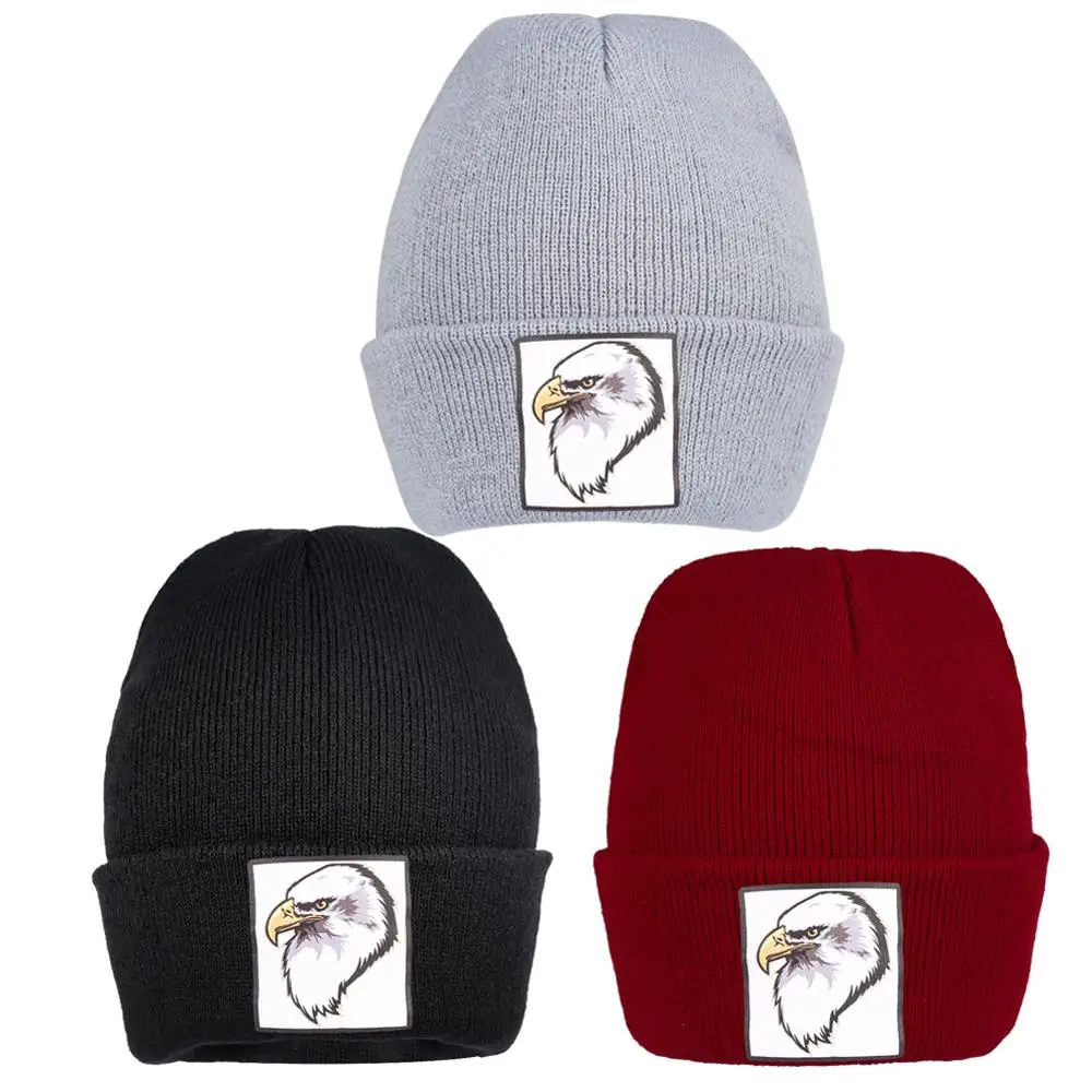 Лысый орлы принт ребристый трикотажный головной убор шапки бини черный серый