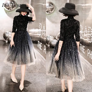 Коктейльные платья Элегантные водолазки It's  YiiYa  ,   Бальные платья  Бисероплетение Кружева , Иллюзия Блестками , Zipeer Вернуться , Вечернее платье  , E389 ,Лето 2019