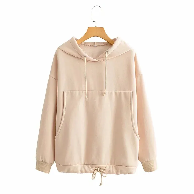 

Женский флисовый пуловер с большими карманами, на резинке