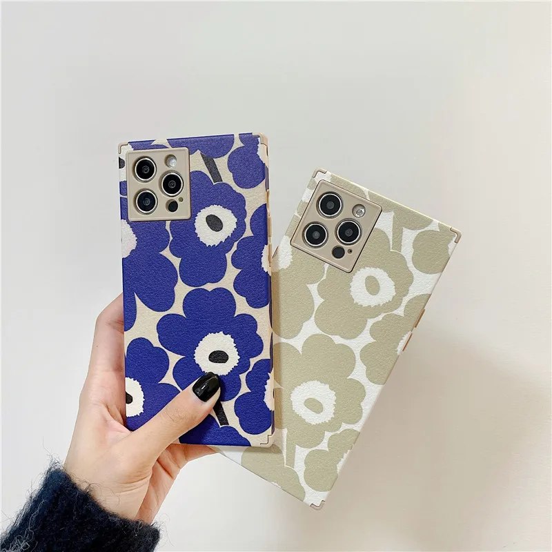 

For iPhone 12 Pro Phone Case Fashion Square Matte Flowers Soft TPU Case For iPhone 11 Pro Max X XR XSM 7 8Plus SE2020 Back Cover