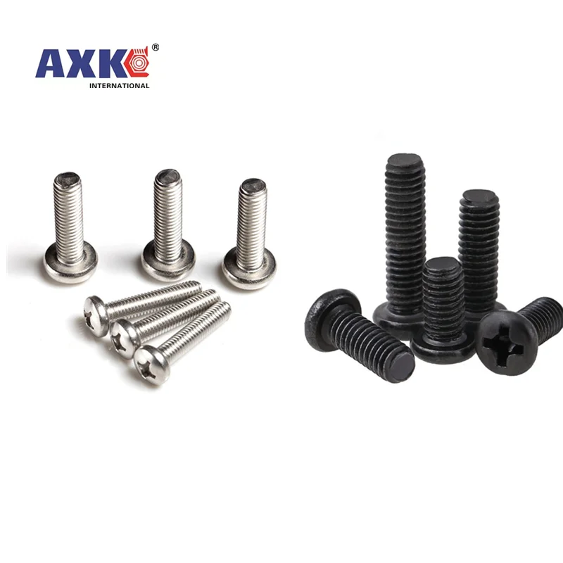 50X M1 M1.2 M1.4 M1.6 M2 M2.5 M3 M4 Mini Micro Small Light Black A2 304 Stainless steel Cross Phillips Pan Head Screw Round Bolt