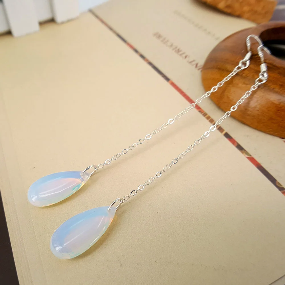 Серьги в форме капли с белсветильник опалом женские длинные серьги натуральными