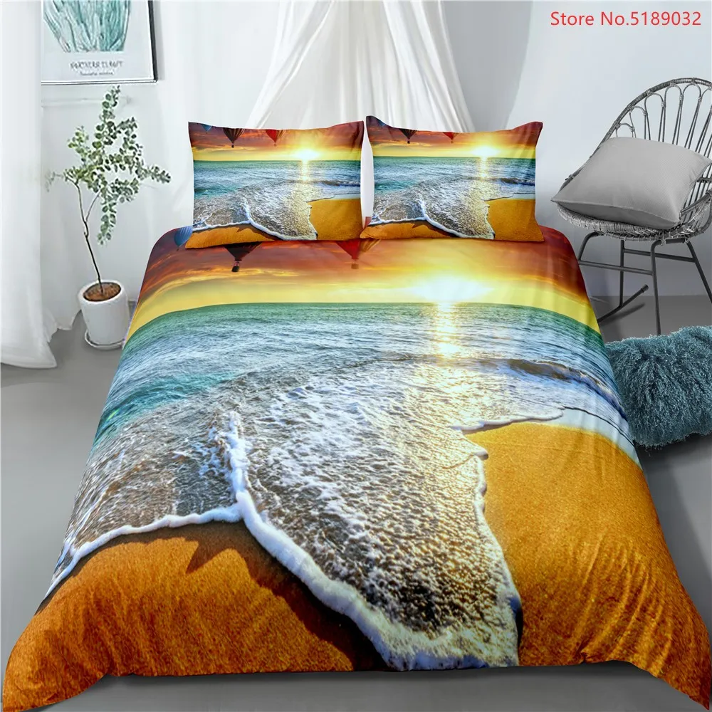 

2/3 Piece Seaside Landscape Duvet Cover with Pillowcase Natural Scenery Quilt Cover Home Bed Cover Sets Queen King Size Bed Set