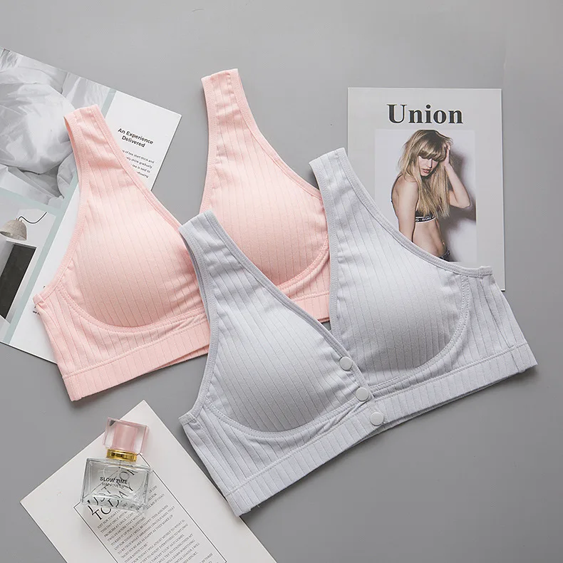 Sujetador de lactancia de algod&oacute;n transpirable para mujer, sost&eacute;n de maternidad para dormir, talla grande, f&aacute;cil de alimentar, Color s&oacute;lido-3