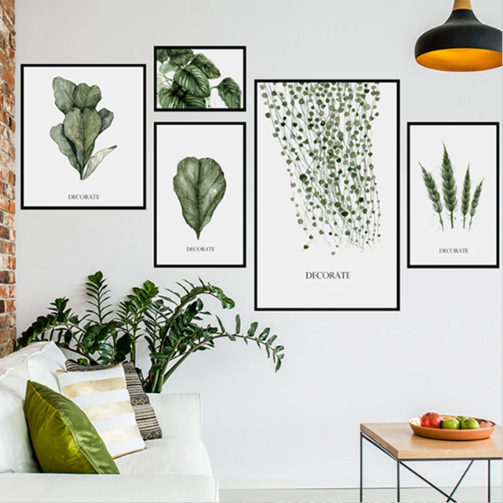 Настенные стикеры в скандинавском стиле с зелеными листьями для спальни