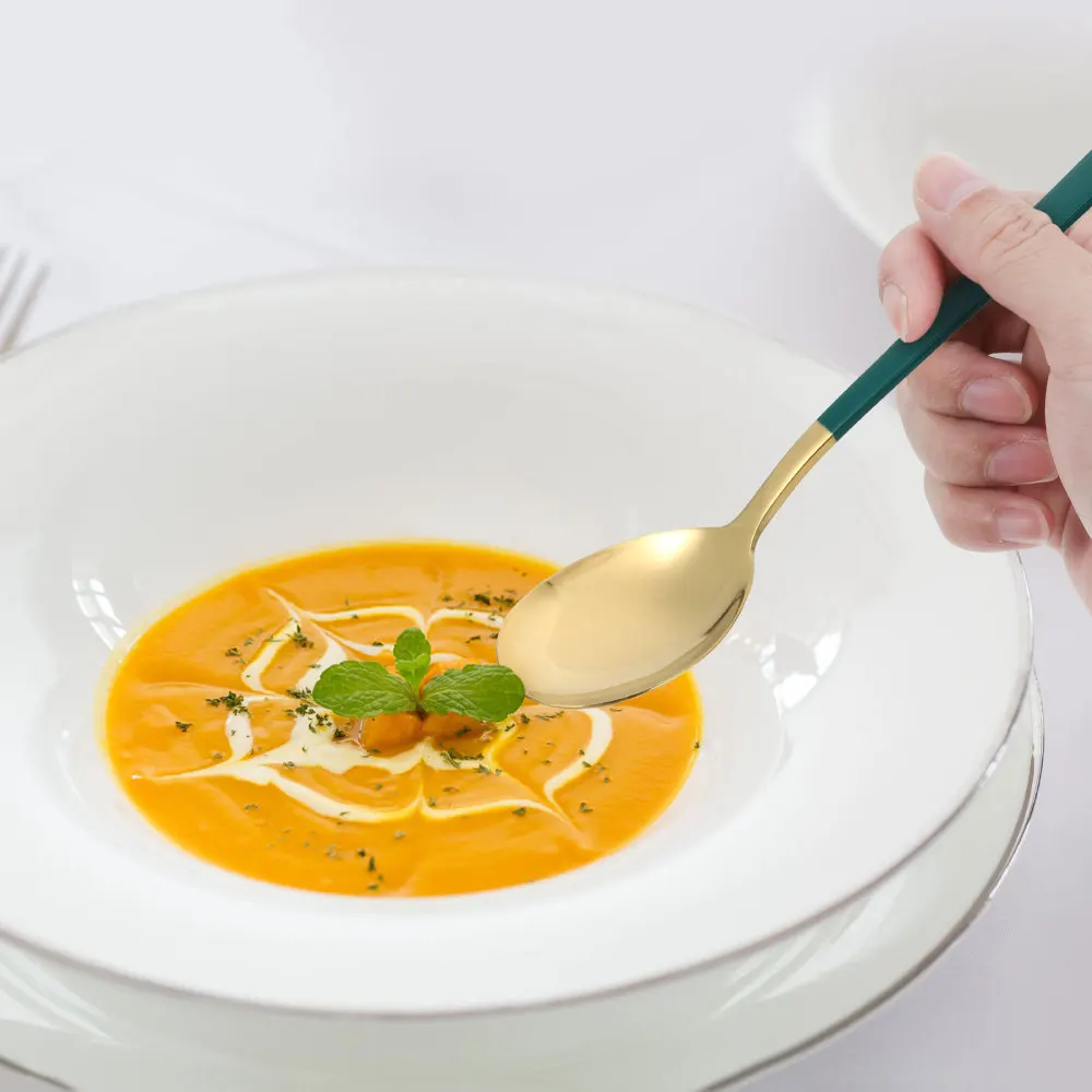 

1 Set Stainless Steel Flatware Spoon Fork and Chopsticks for Home (Green Gold)