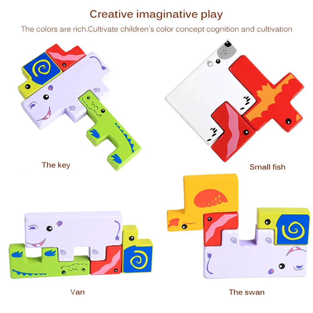 

Creative Animal Shape Building Blocks Toy Children Wooden Jigsaw Educational Toy Game Toy Children Gift