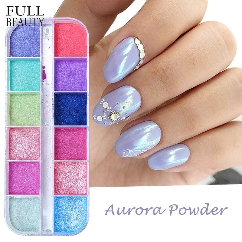12 Сетки жемчужина Аврора для УФ гель лак ногтей порошок хромовый пигмент мелкий