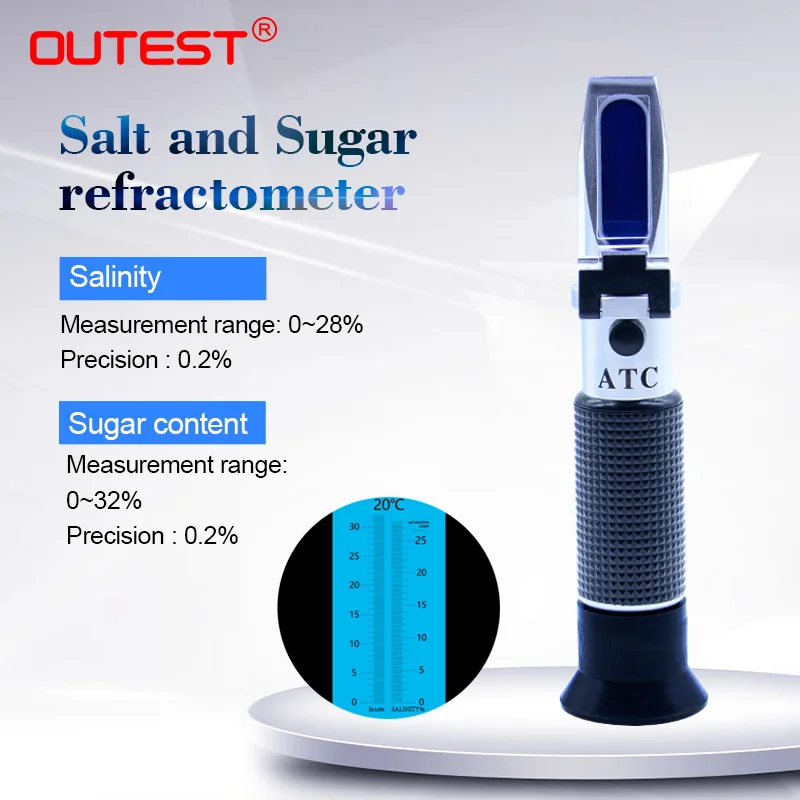 2 в 1 портативный рефрактометр Соленость еды и измеритель солености сахара