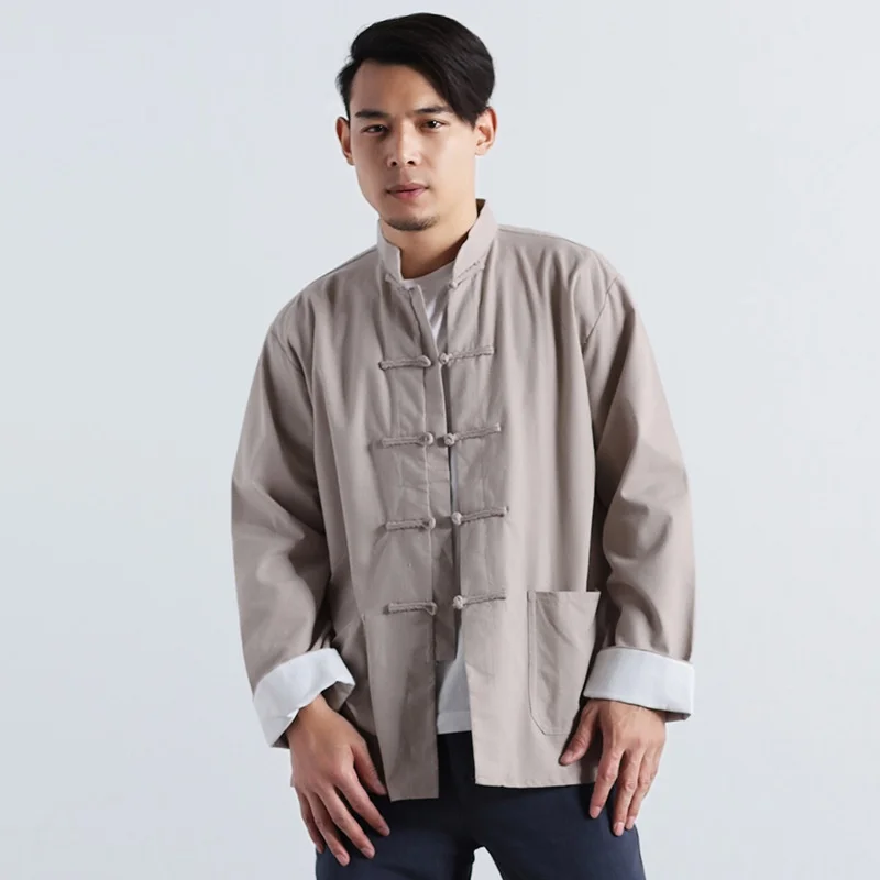 

Cotton Traditional Chinese Shirt Tang Suit Top Blouse Long Sleeve Kung Fu Tai Chi Uniform Jacket Oriental Clothes Men KK3105