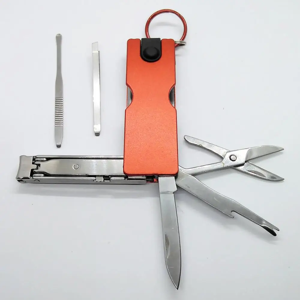 Брелок Мультитул аксессуары с светодиодный фонариком ножницы для очистки ногтей