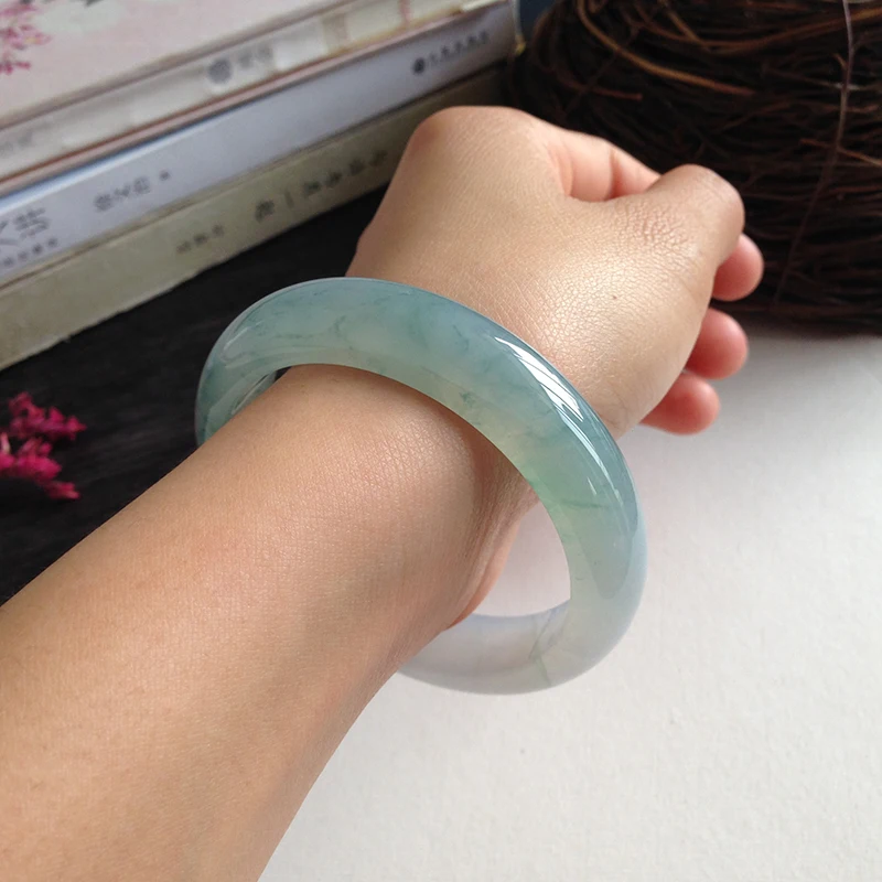 Zheru ювелирный браслет из натуральной ямайской Жадеиты резной Ледяной Синий