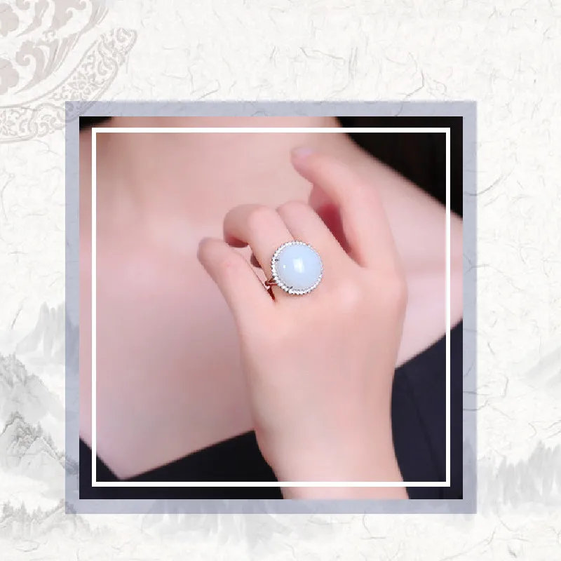 Кольцо из серебра 925 пробы с белым нефритом натурального нефрита | Украшения и