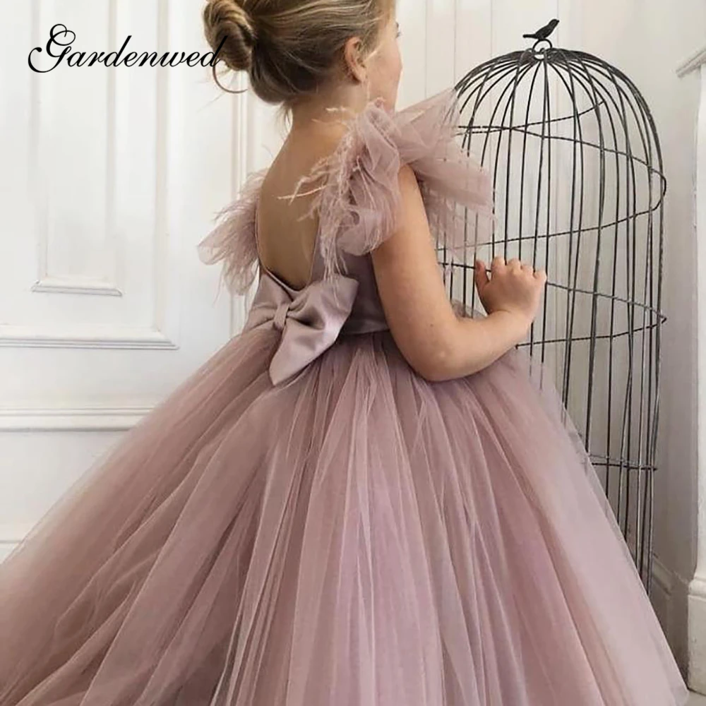 Милое розовое платье с цветочным принтом для девочек платье мини с рюшами на свадьбу для девочек платье с большим бантом и круглым вырезом д...