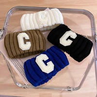 new knitted wool solid color letter c headbands for women girls outdoor sports yoga elastic hair band fashion hair accessories