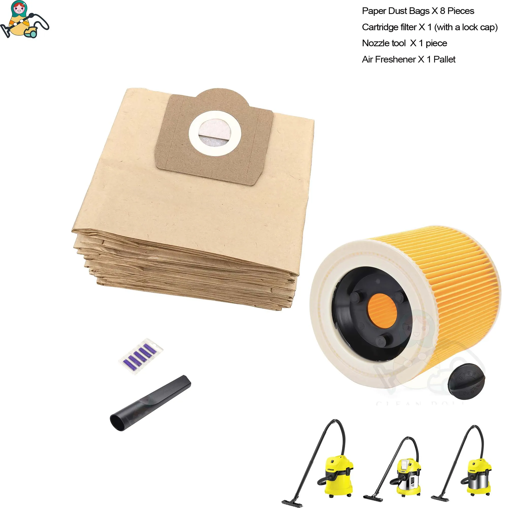 KAR-WD3500-COM-9PK Фильтр-пылесборники для Karcher WD3 Premium WD 3,300 WD 3,200 WD3.500 SE4001 WD3 P 6,959-130 6,414-5520 Запчасти для пылесоса - Цвет: KAR-WD3500-COM-9PK