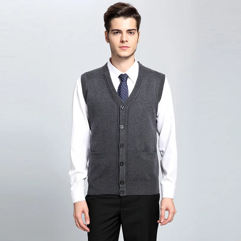 Мужской свитер без рукавов Модный деловой Повседневный Кардиган с v образным