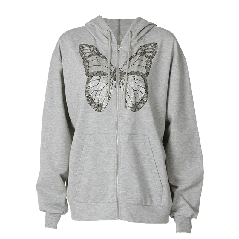 

MVA Women Autumn Winter Casual Butterfly Printed Long Sleeve Loose Hooded Zipper Tops Hoodies 2021 Fall Clothes Sweatshirt 72710