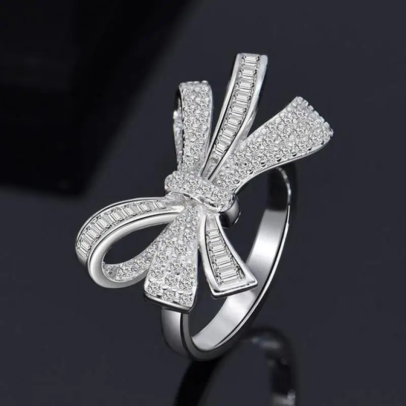 

2021 Trend Luxury 925 Sterling Silver Bowknot Simulate Moissanite Gemstone Diamond Wedding Engagement Ring Jewelry For Women