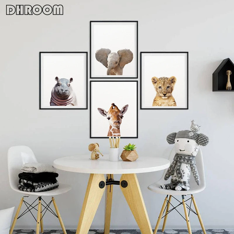 Сафари детские животные в скандинавском стиле украшение для спальни Картина на