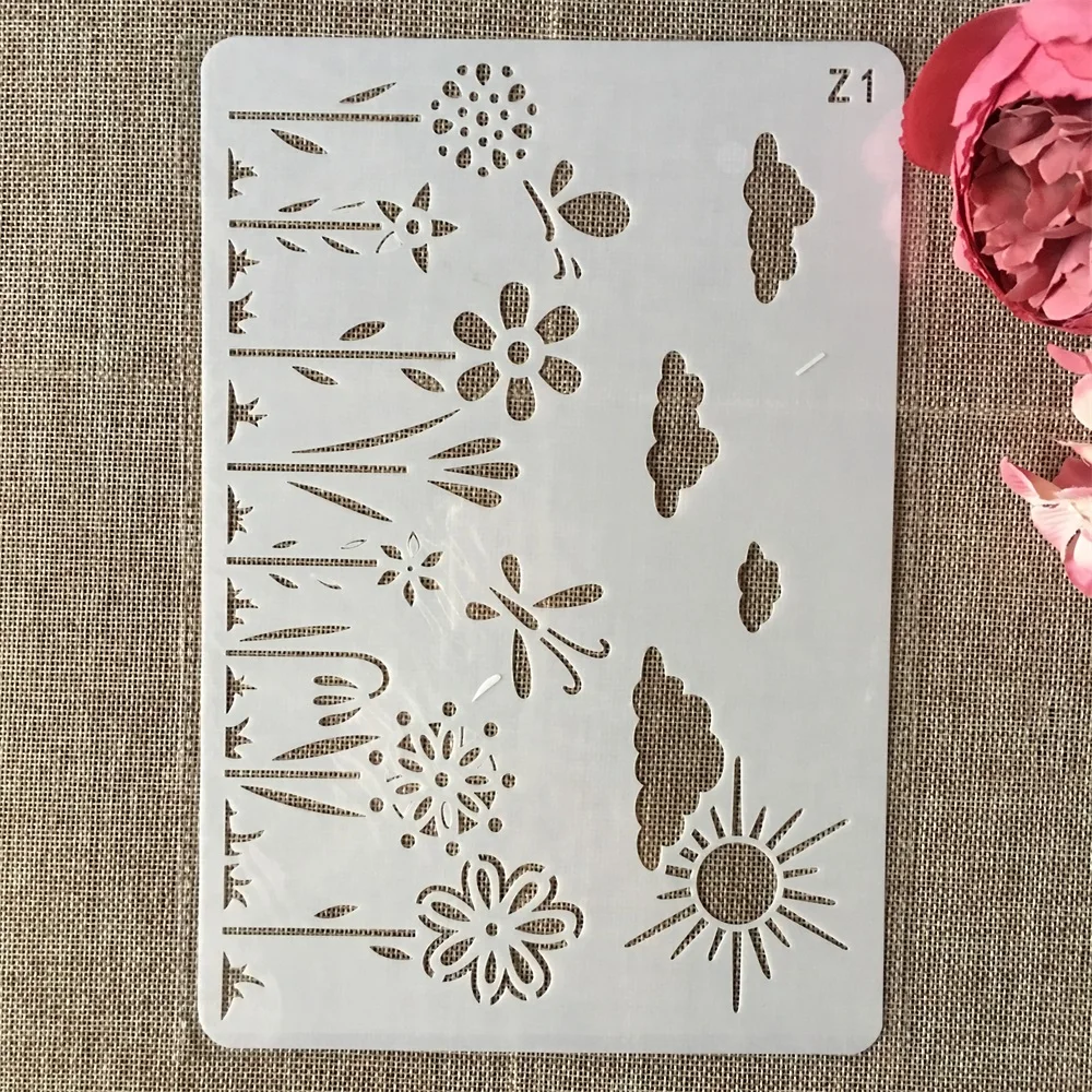 

26 см солнце облако растения DIY Многослойные трафареты настенная живопись раскраска для скрапбукинга тиснение декоративная открытка для ал...