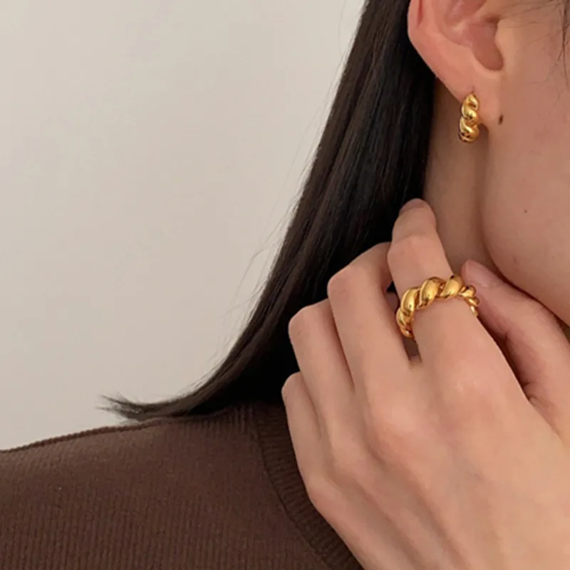 Золотистые и Серебристые геометрические витые кольца для женщин 2021 модные