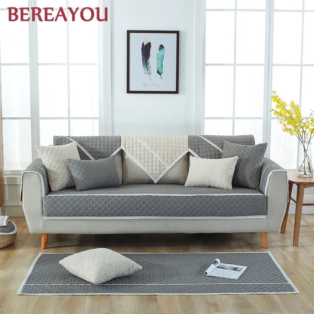 Дышащие чехлы для диванов льняные подушки летние гостиной тканевые на четыре