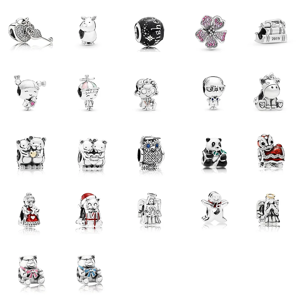 

Women Beads 925 Sterling Silver Material Bear Grandma Owl Panda Lion Shape For Women Pandora Charm Original Bracelet Necklace