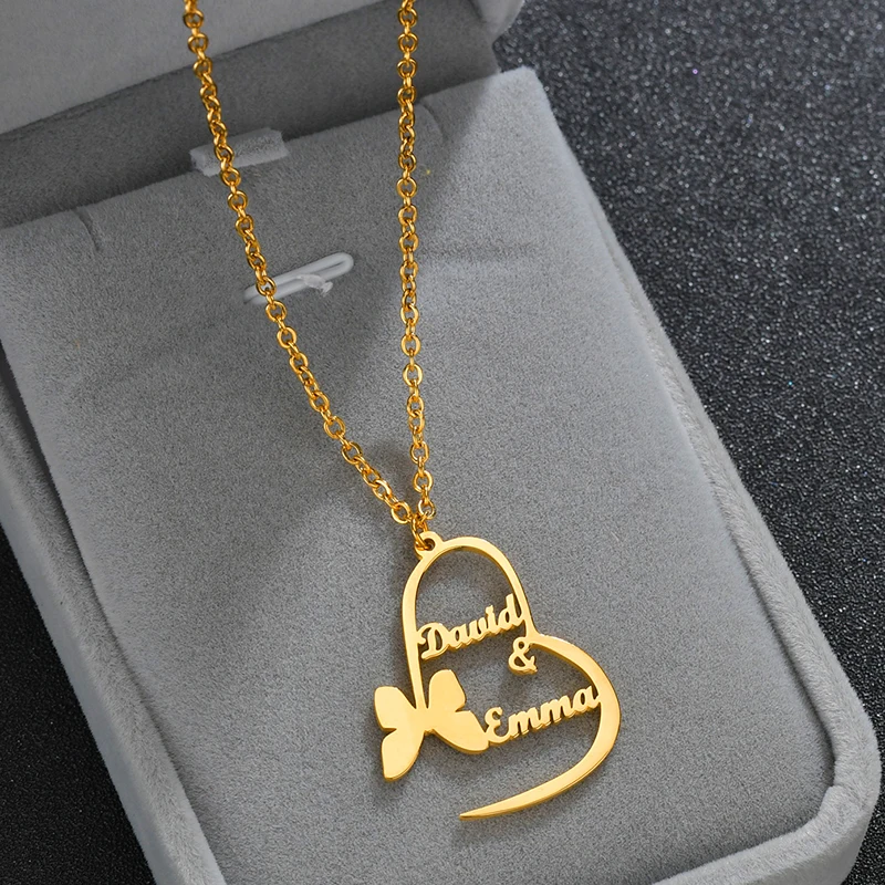 

Customized Ladies Love Collarbone Necklace Hollow Stainless Steel Name Pendant Couple Name Custom Necklace Jewelry