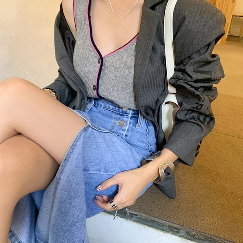 RealShe джинсовая юбка с высокой талией и пуговицами женские юбки разрезом Весенняя