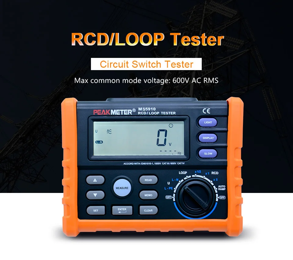 PEAKMETER MS5910 цифровой измеритель сопротивления RCD тестер сопротивления петли мультиметр для GFCI тестирование сопротивления петли