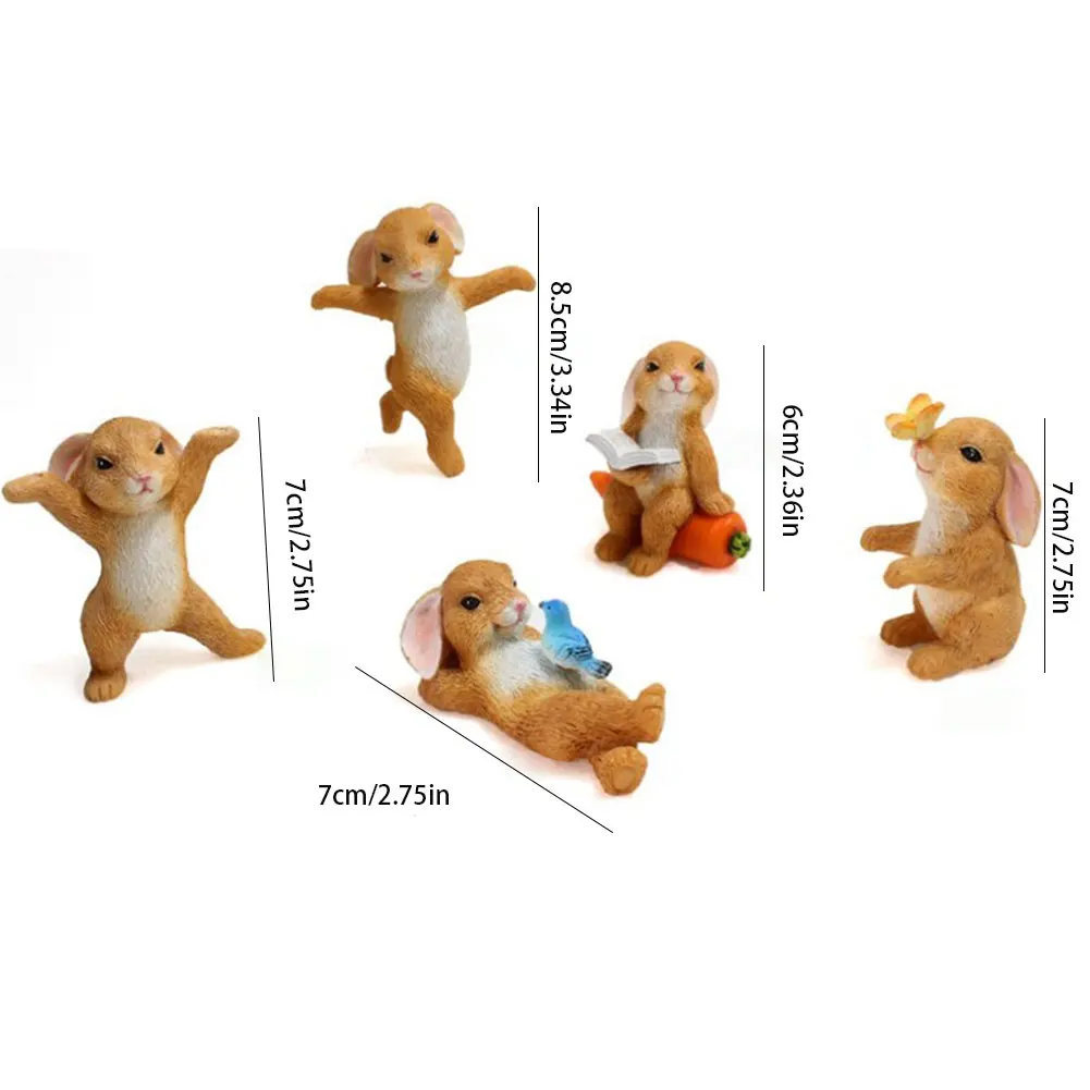 

5PCS Set Miniature Figurines Animal Rabbit Statue Set Fairy Tale Garden Ornament Plant Pot Micro Landscape Garden Ornament