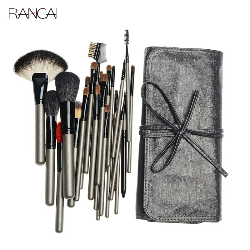 

RANCAI 26pcs Black Makeup Brushes Tool with Holder Case Studio High Quality Natural Goat Pony Hair Make Up Brushes Professional